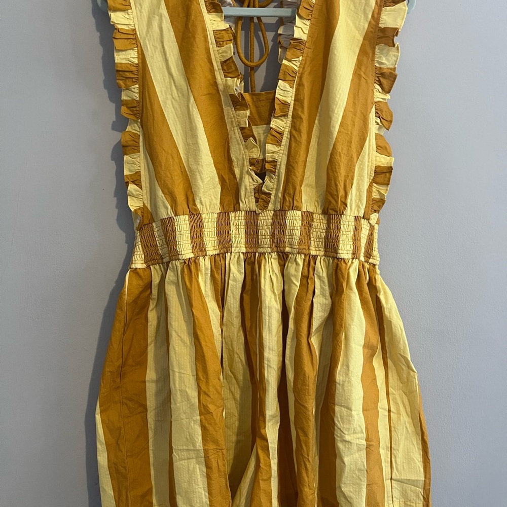 NWT Plenty by Tracy Reese Striped Yellow and Brown Ruffle romper size large